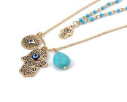 Turquoise Necklace Eye Necklace Fatima Palm Rice Bead Multilayer Necklace